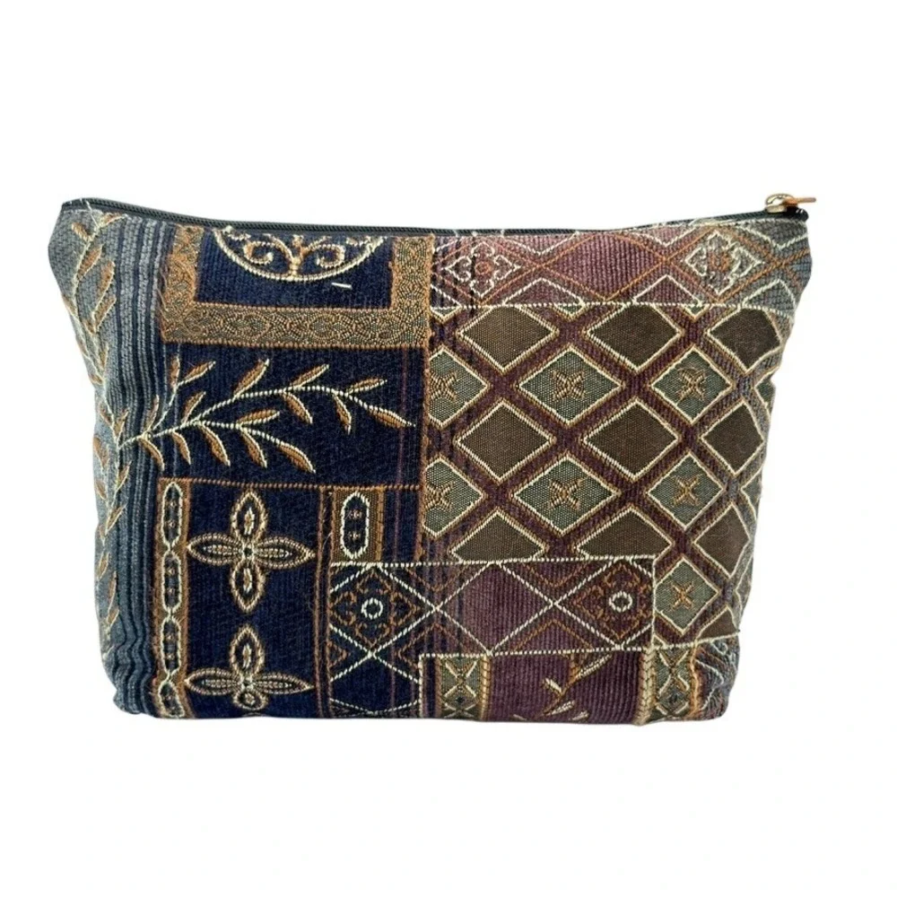 Vintage Tapestry Cosmetic Bag Pouch Embroidered Zippered Organizer‎